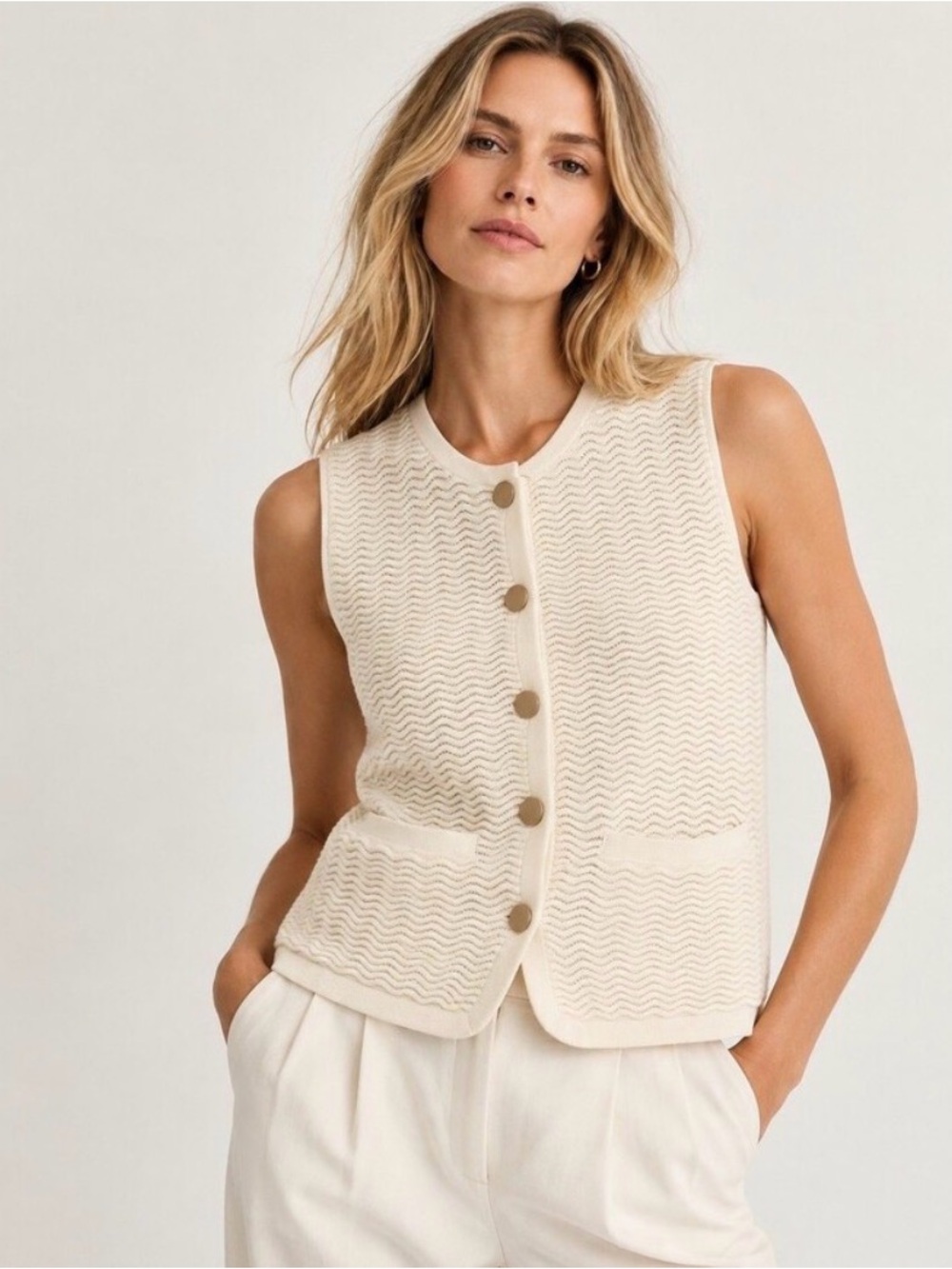 Rag & Bone Knitted Button Up Vest in Chalk Size Small